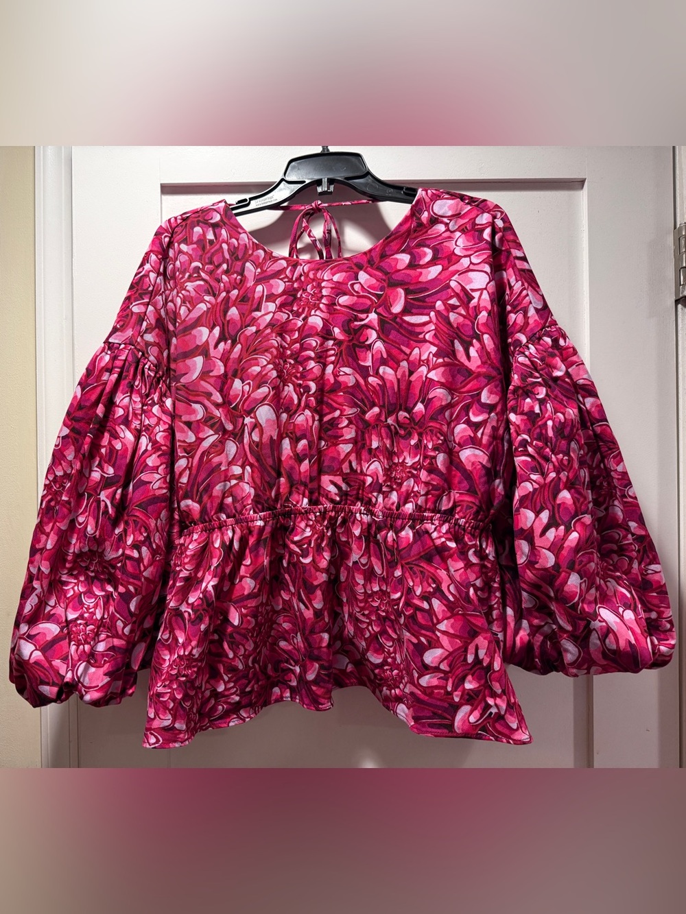 Kika Vargas Fuchsia Floral Peplum Long-Sleeve Tunic